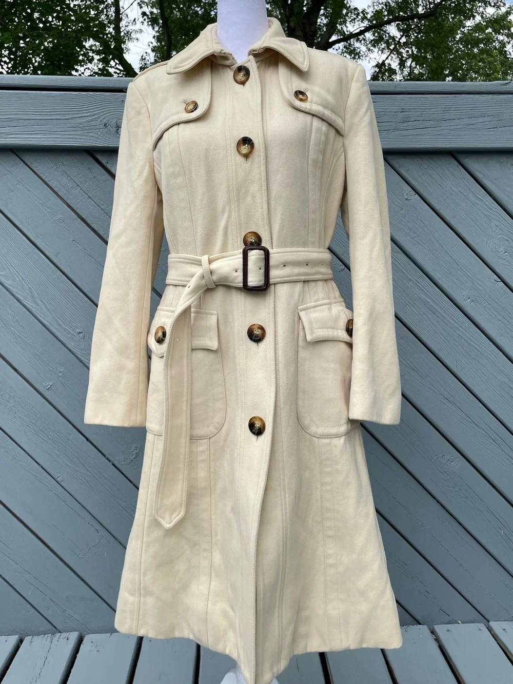Burberry London Belted Long Trench Coat with Tortoiseshell Buttons sz 10 - Picture 1 of 15